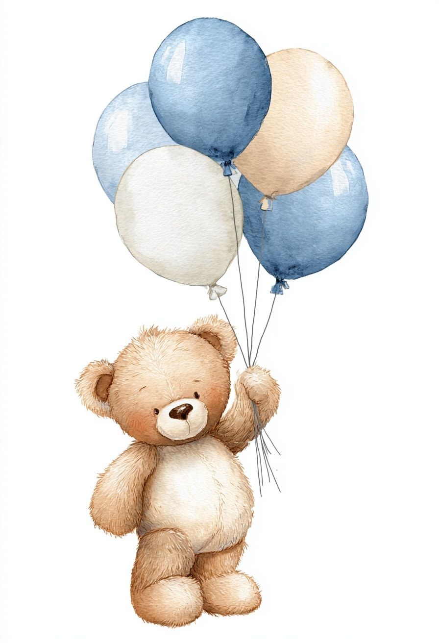 Teddy Bear with Balloons — Watercolor Print.