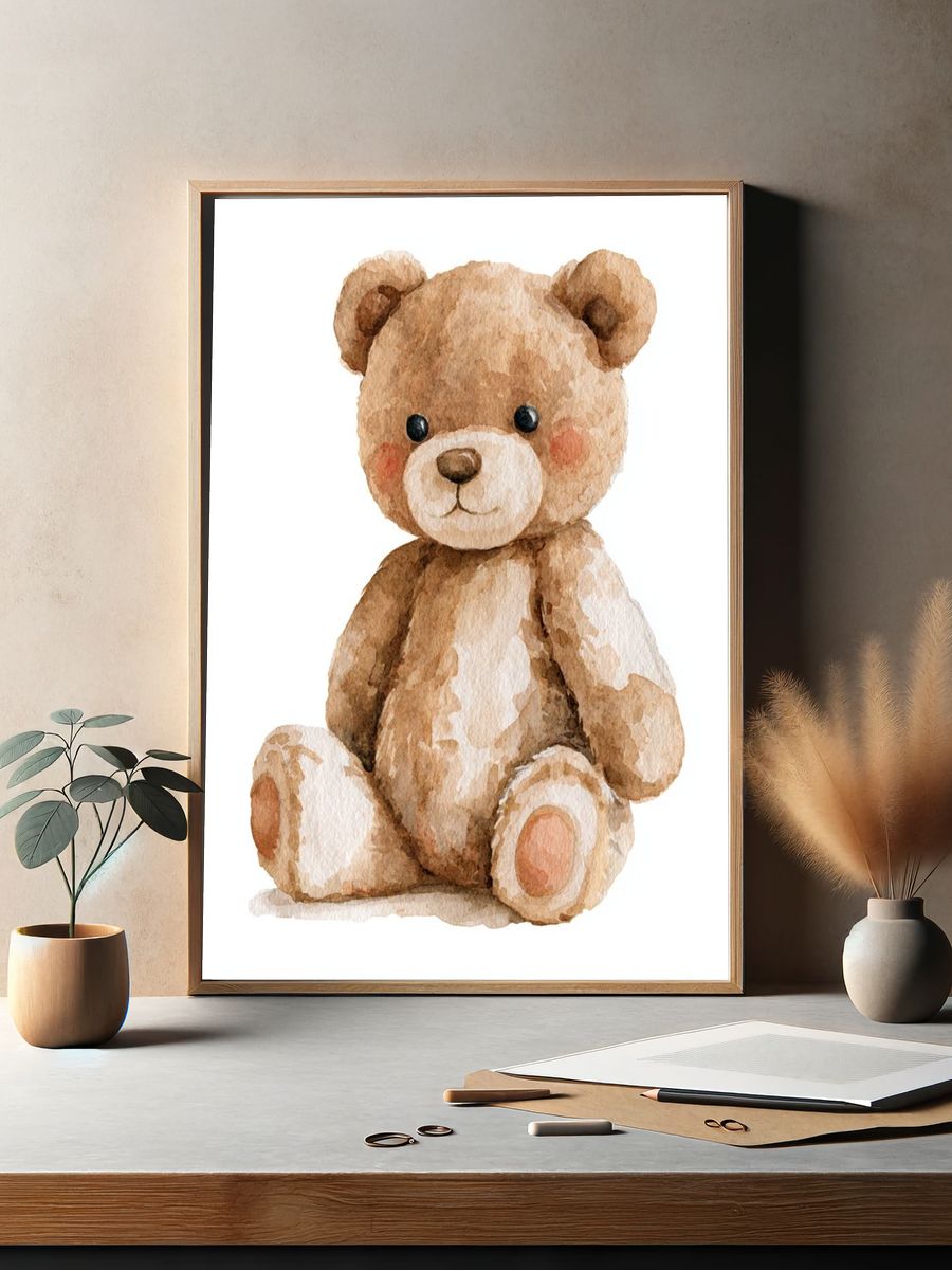 Watercolor Teddy Bear Nursery Print. — room view 2