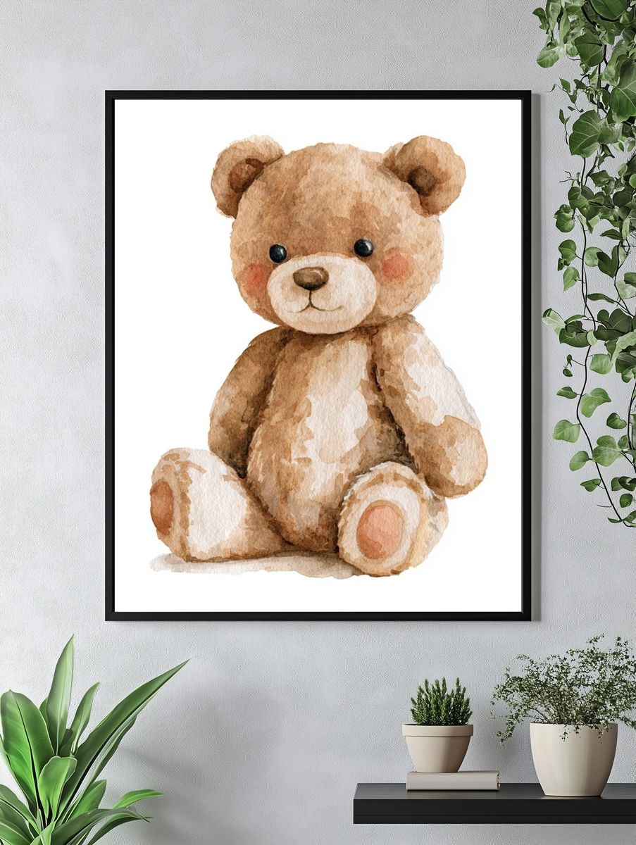Watercolor Teddy Bear Nursery Print. — room view 4