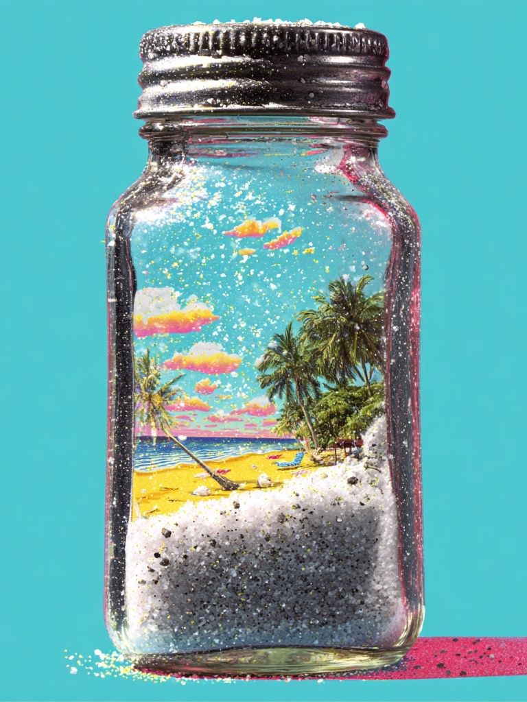 Tropical Beach in a Jar — Digital Art Print. poster — illustration art
