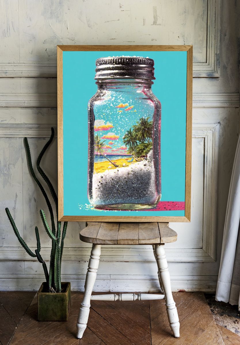 Tropical Beach in a Jar — Digital Art Print room preview