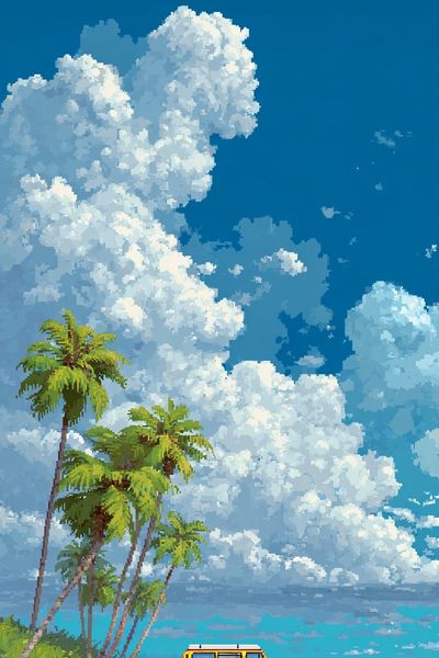 Tropical Beach Van Illustration Poster. poster print