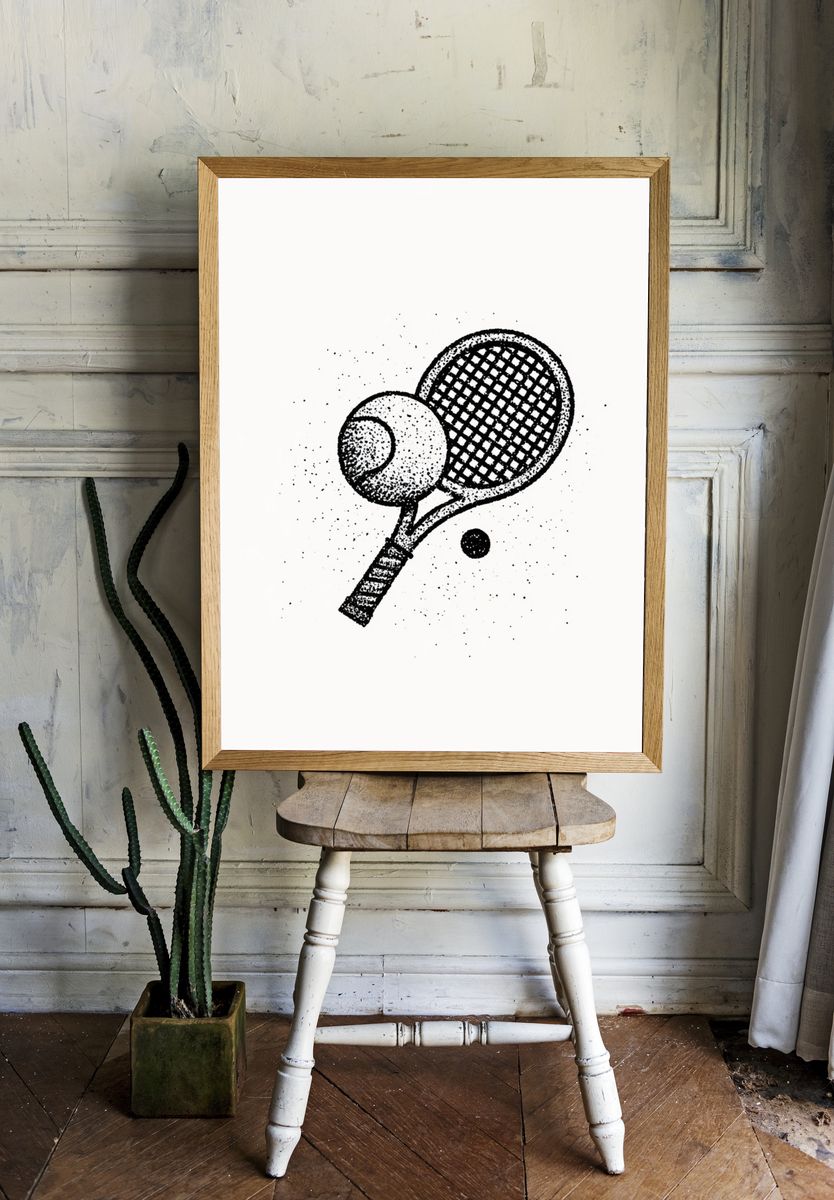 Tennis Rackets Ink Poster. — room view 1