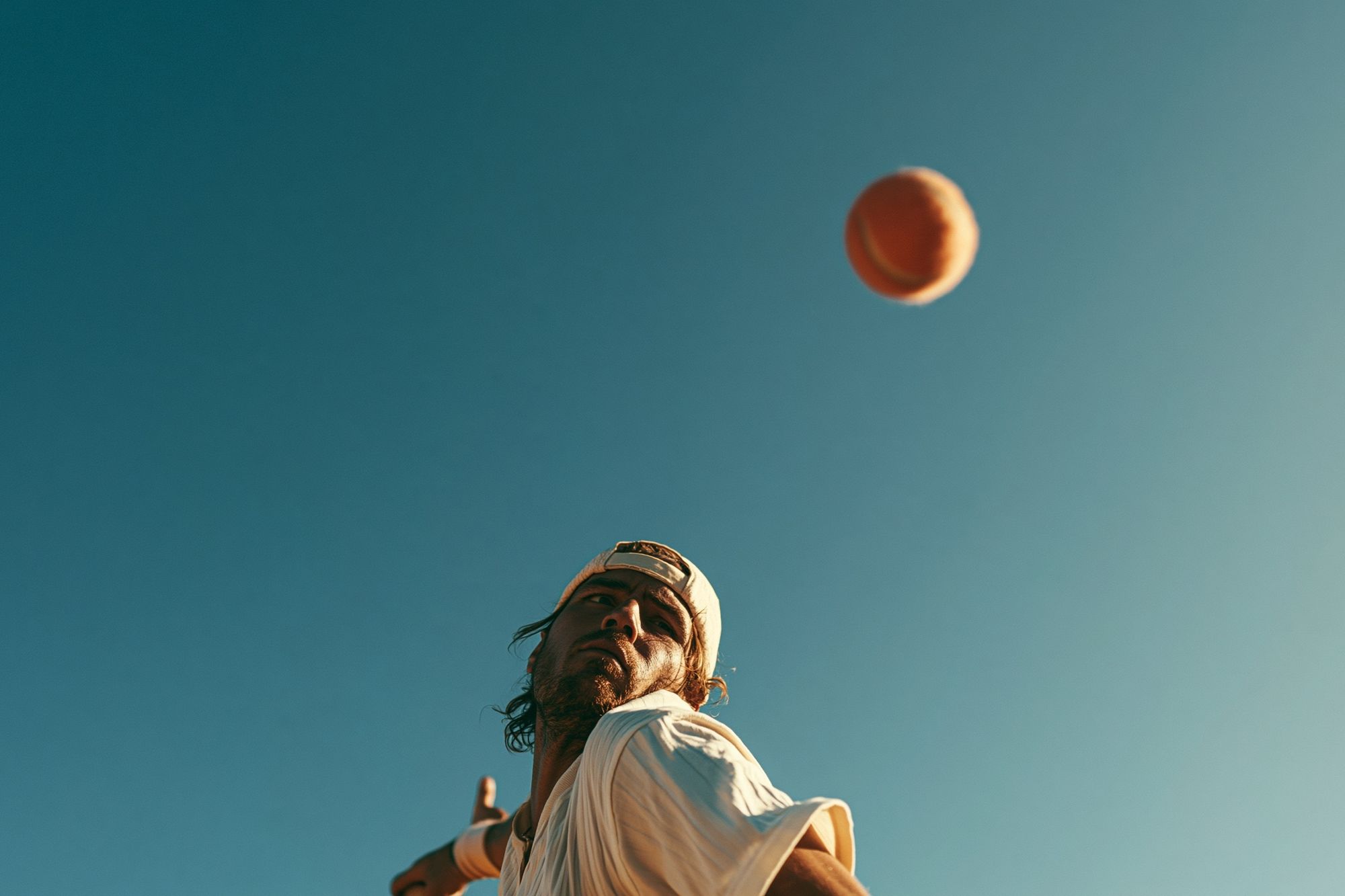 Tennis Serve Under Blue Sky Poster. poster detail