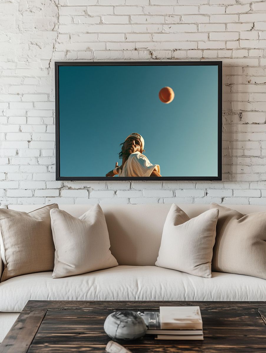 Tennis Serve Under Blue Sky Poster. — room view 1