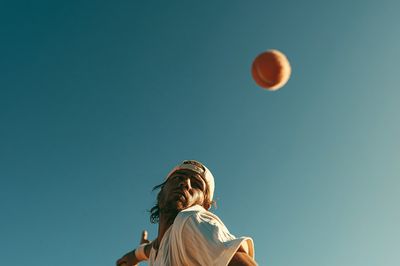 Tennis Serve Under Blue Sky Poster. poster