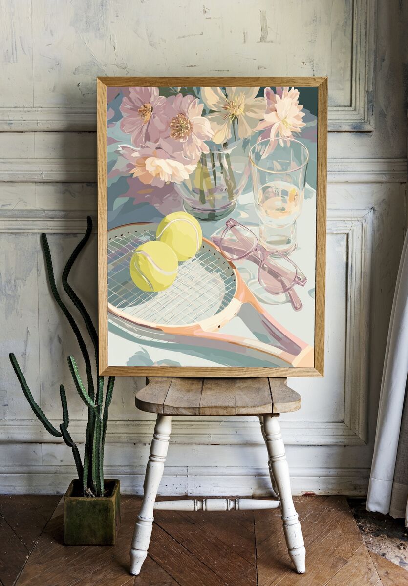 Tennis and Flowers — Art Print. — room view 1
