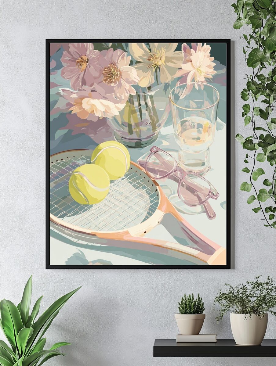 Tennis and Flowers — Art Print. — room view 4