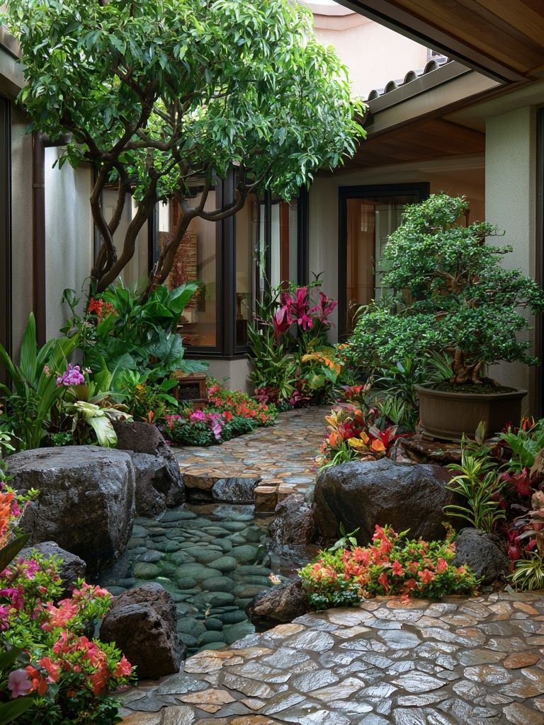 Tropical Courtyard Garden Photography Poster. poster detail