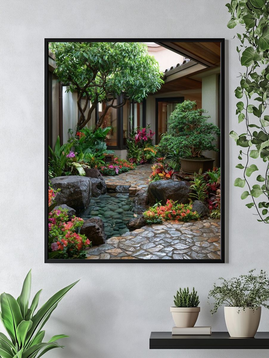 Tropical Courtyard Garden Photography Poster. — room view 4