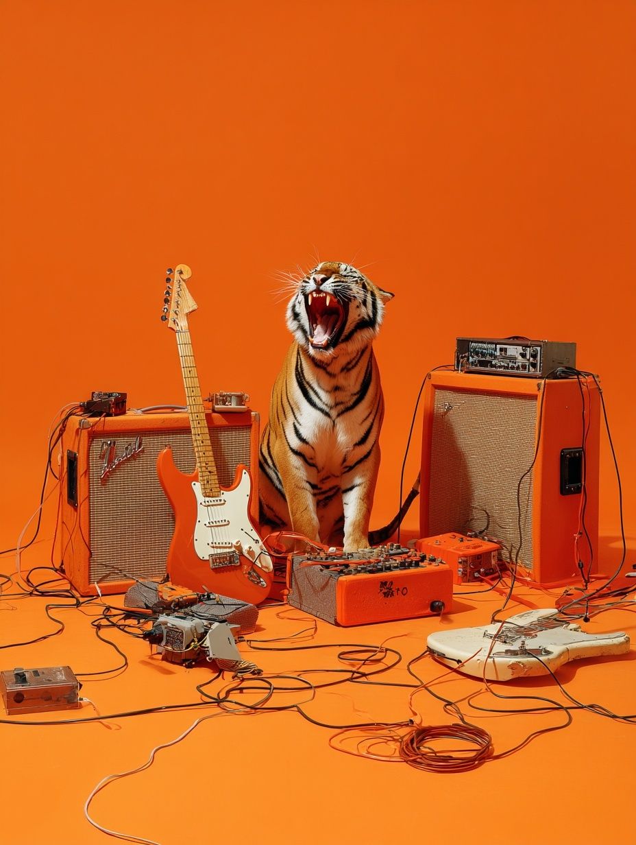Tiger with Guitars — Music Print. poster detail