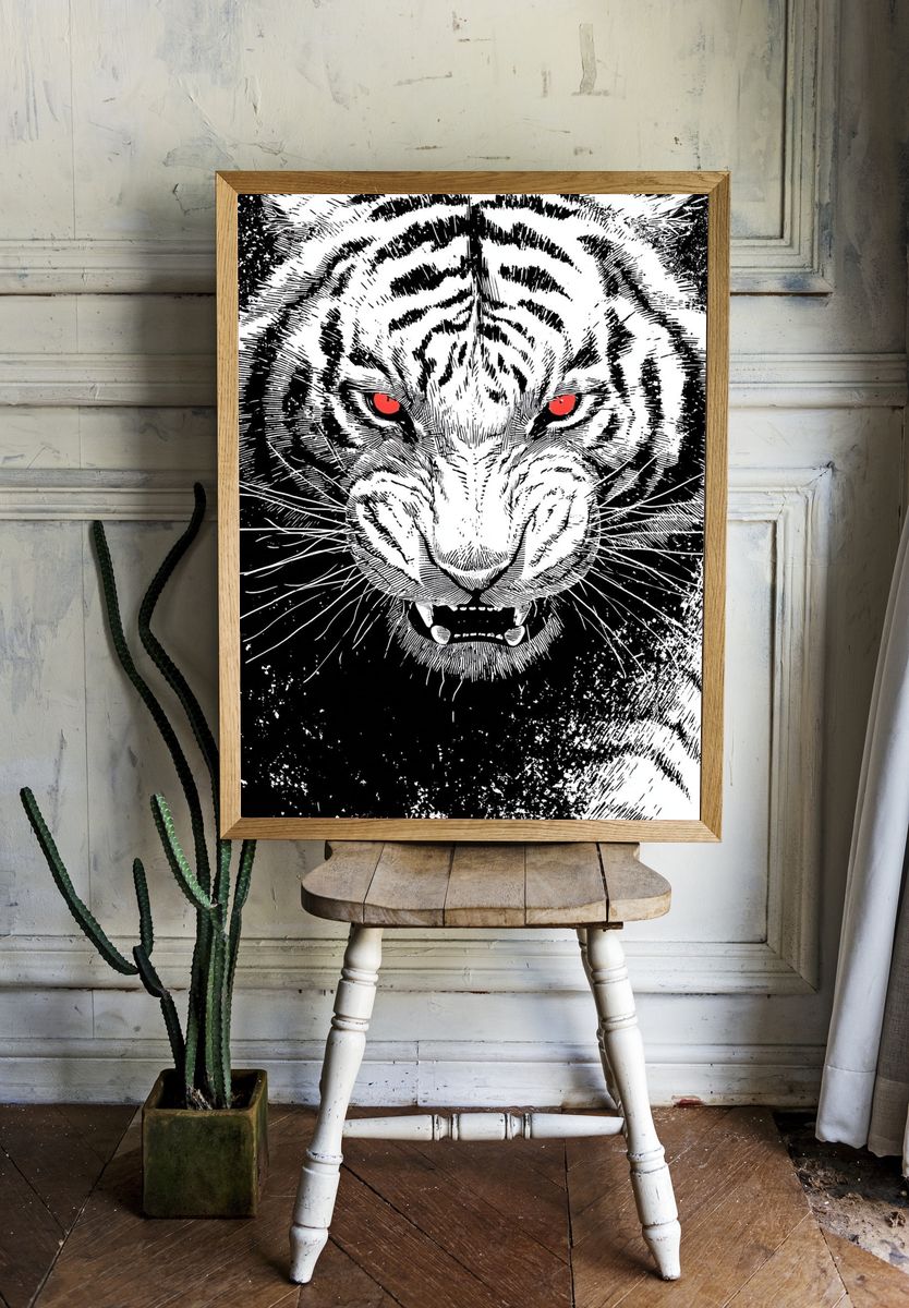 Fierce White Tiger Print. room preview