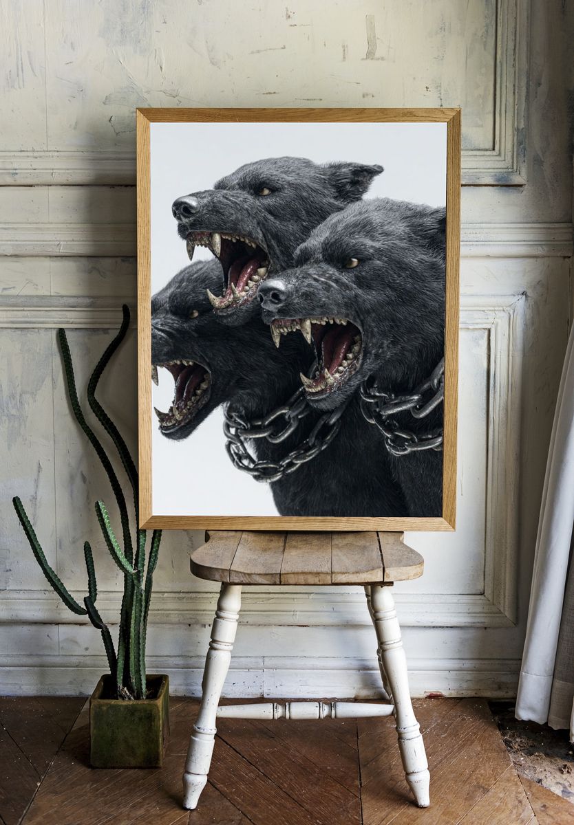 Three-Headed Dog — Fantasy Art Print room preview
