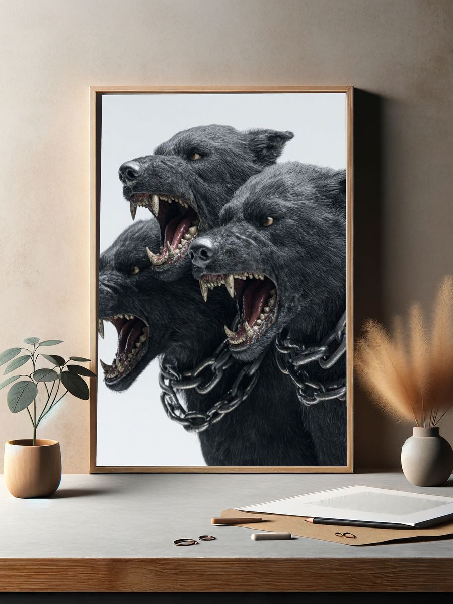 Three-Headed Dog — Fantasy Art Print. — room view 2