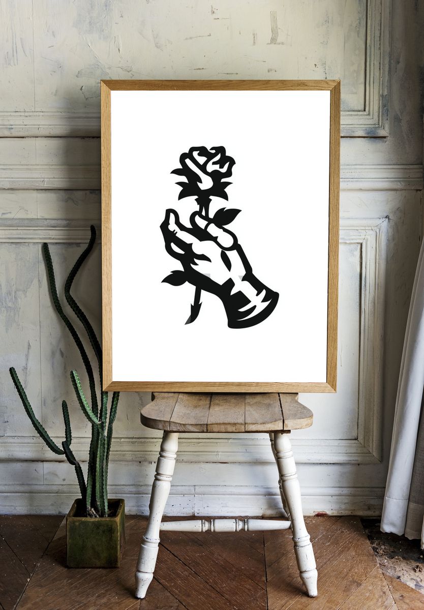 Rose Hand Silhouette Typography Print. room preview