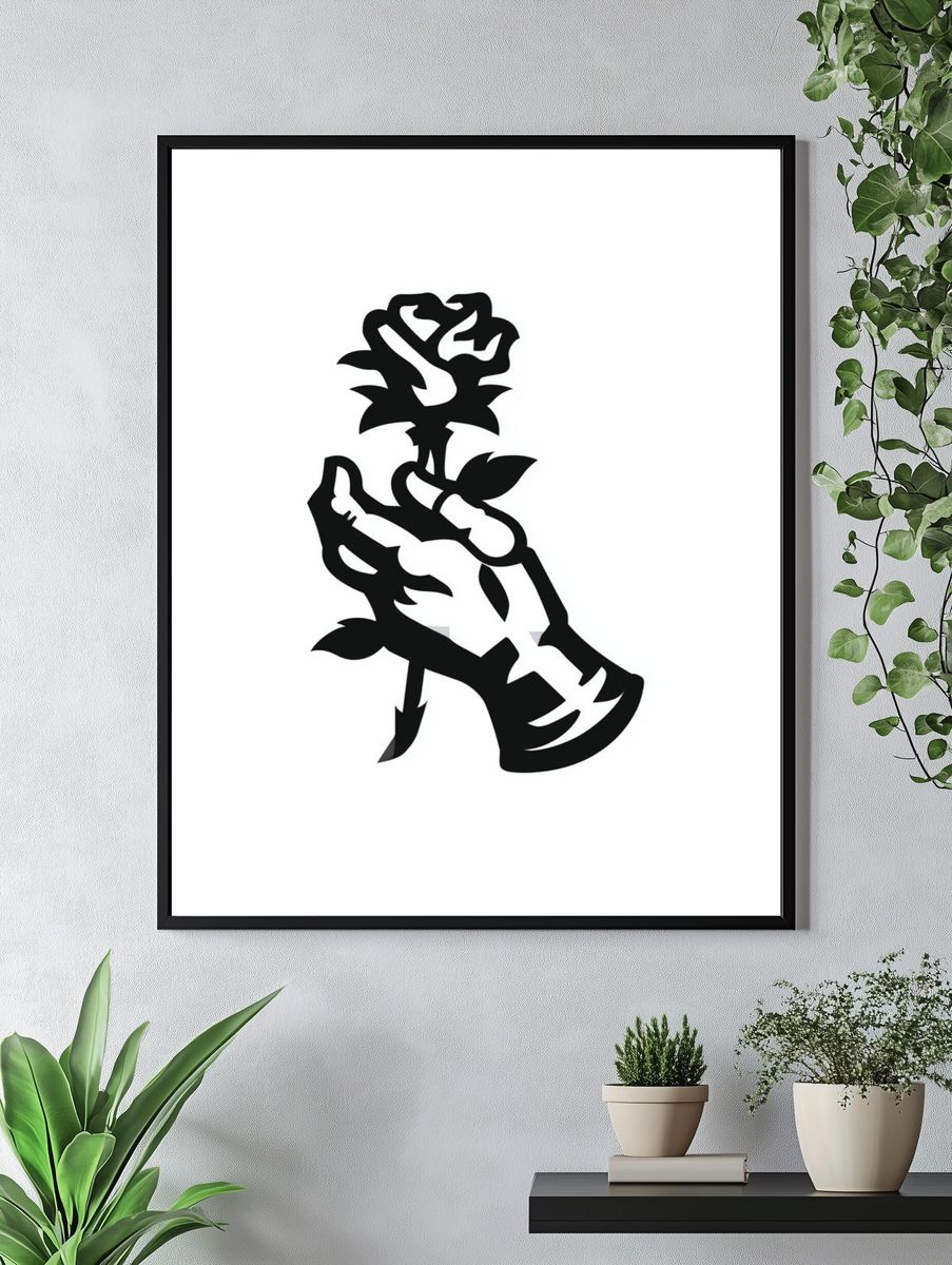 Rose Hand Silhouette Typography Print. — room view 4