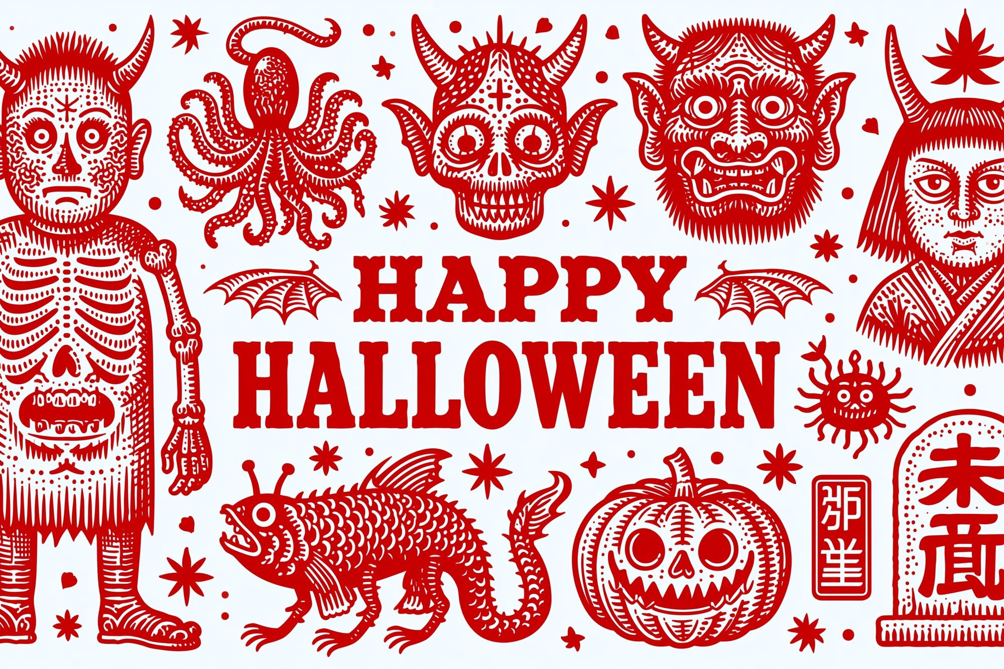 Happy Halloween Folk Art Poster. poster detail