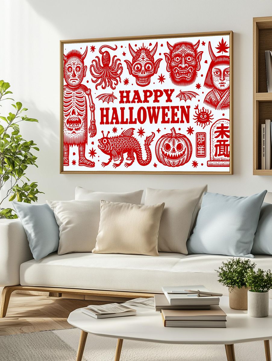 Happy Halloween Folk Art Poster. — room view 2