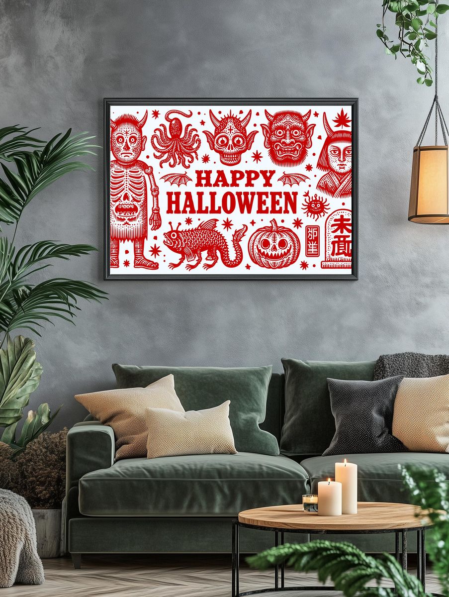 Happy Halloween Folk Art Poster. — room view 4
