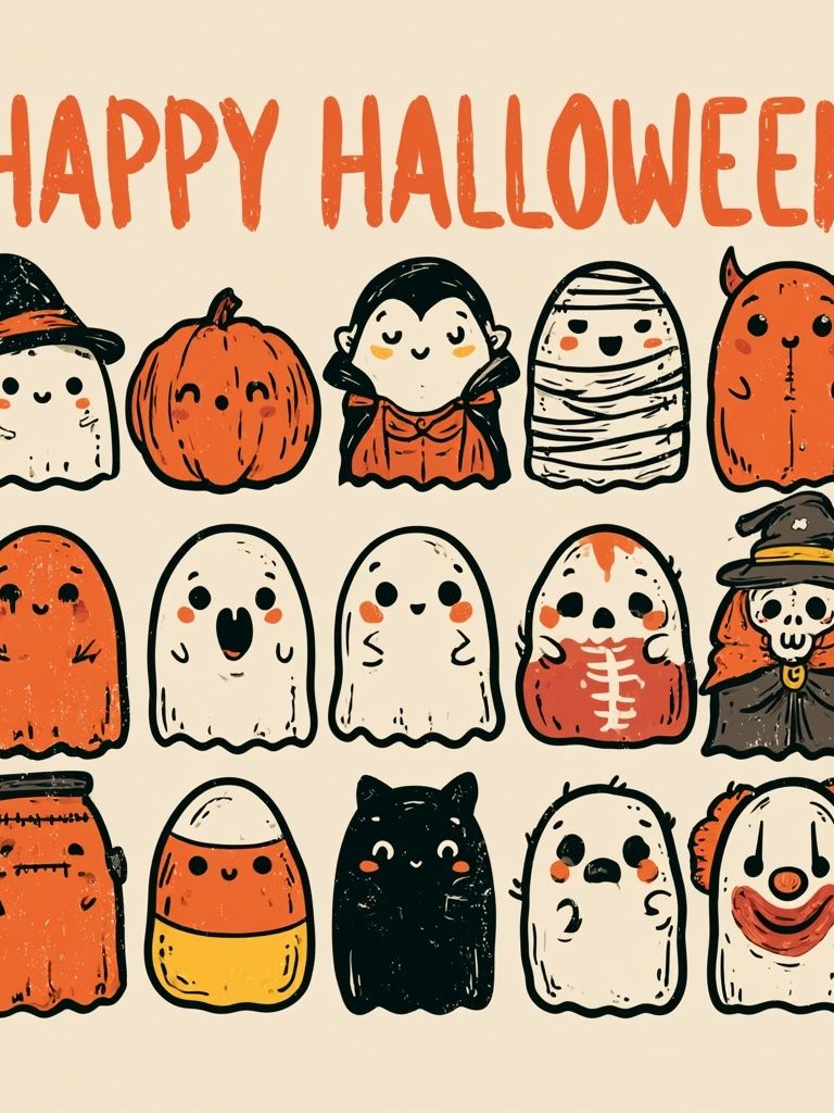 Happy Halloween Ghosts Typography Poster. poster detail