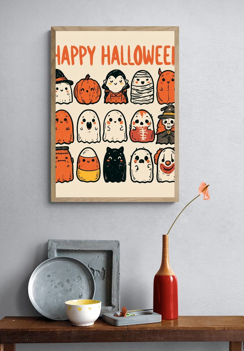 Happy Halloween Ghosts Typography Poster. — room view 3