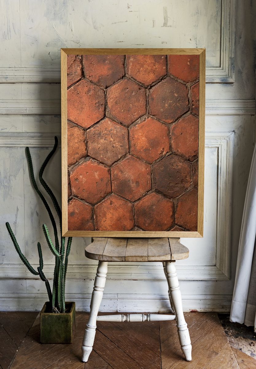 Terracotta Hexagon Texture Print. room preview