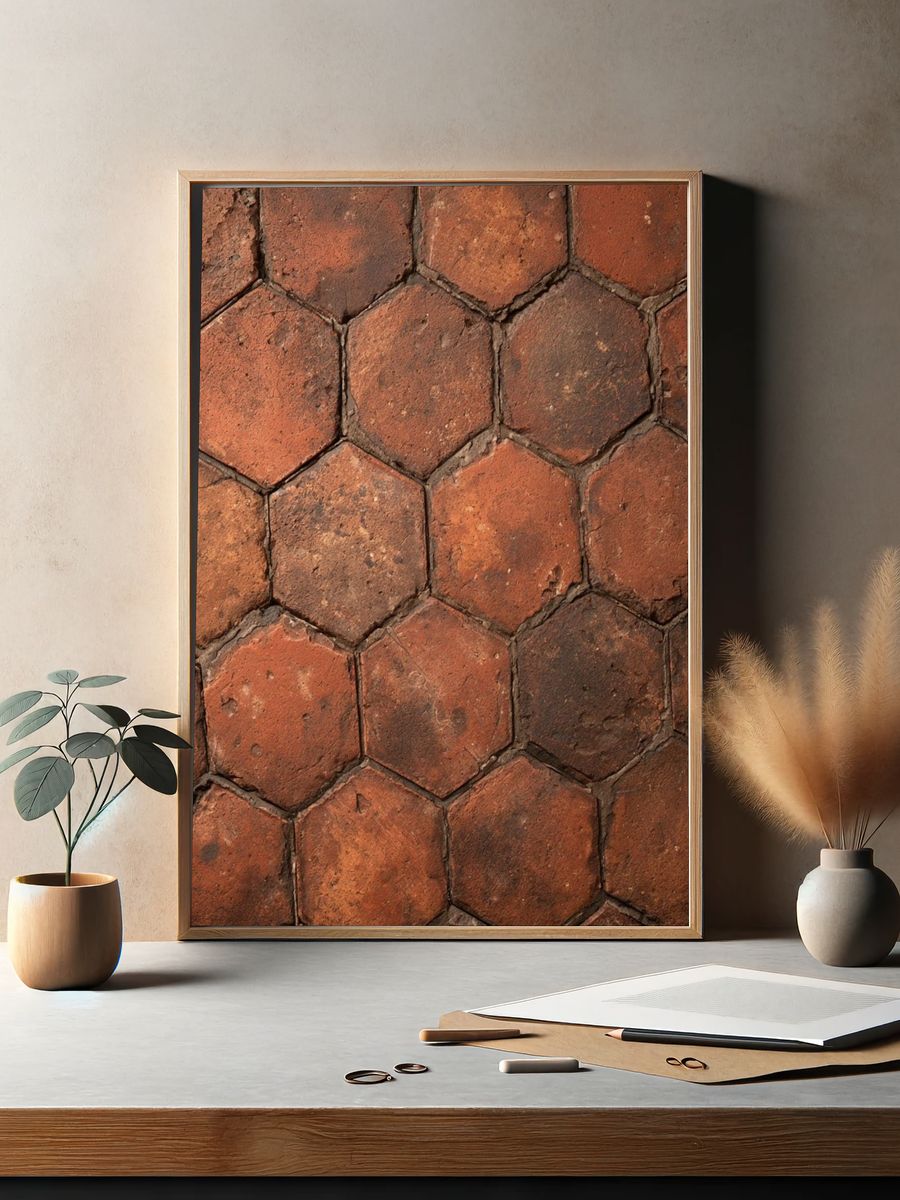 Terracotta Hexagon Texture Print. — room view 2