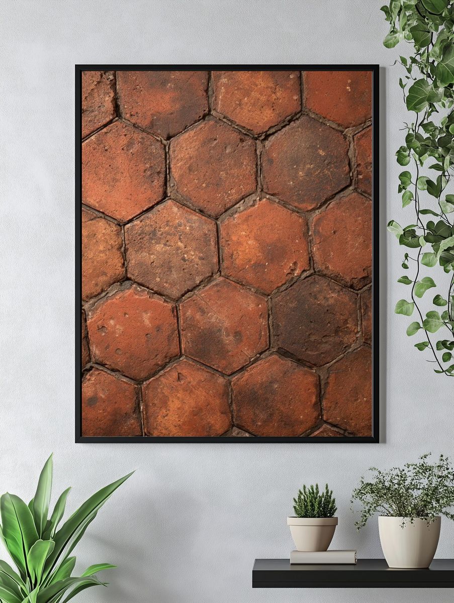 Terracotta Hexagon Texture Print. — room view 4