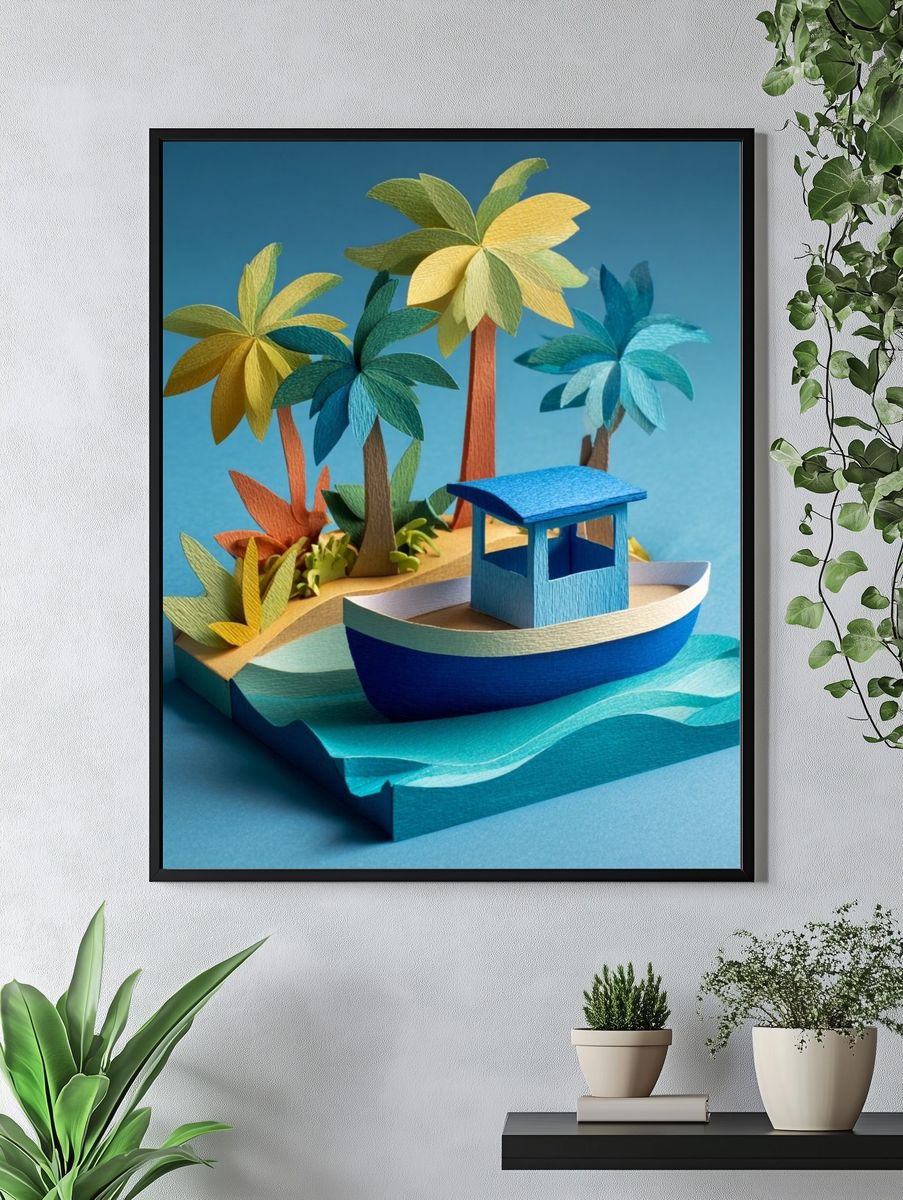 Tropical Island Boat — Illustration Print. — room view 4
