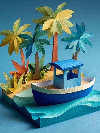 Tropical Island Boat — Illustration Print. poster