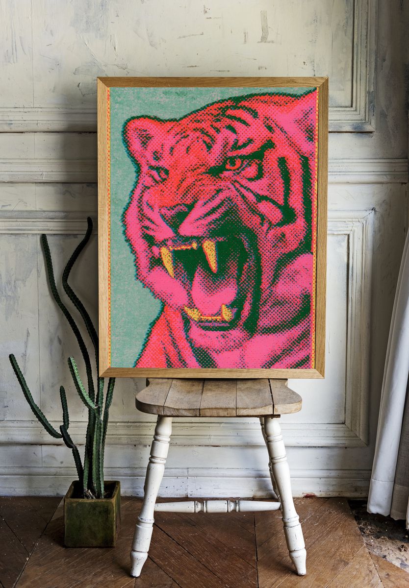Neon Tiger Pop-Art Poster. — room view 1