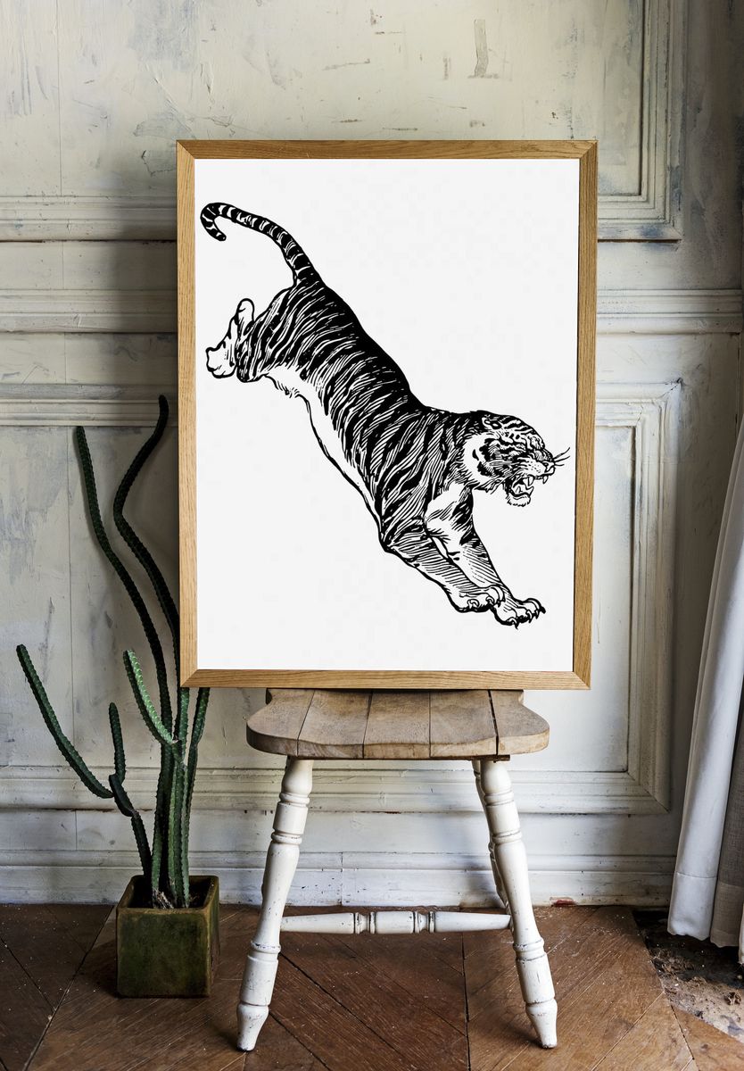 Jumping tiger, vintage animal illustration. — room view 1