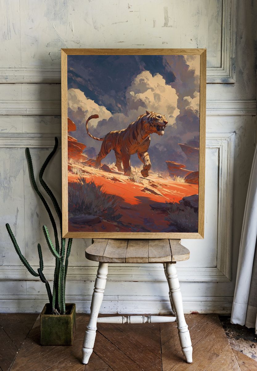 Majestic Tiger in Desert Landscape Poster room preview