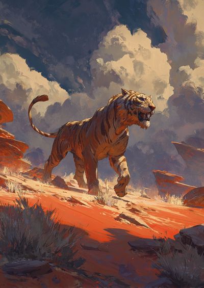 Majestic Tiger in Desert Landscape Poster. poster print