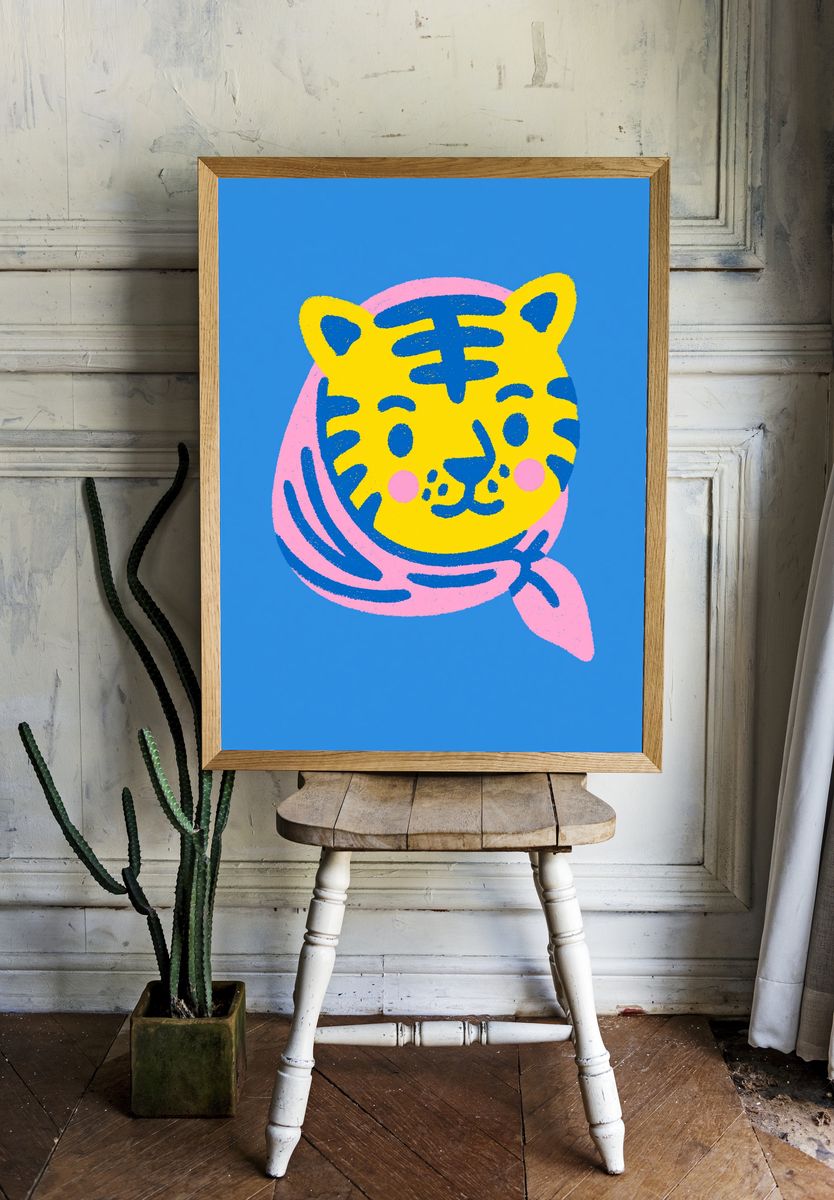 Playful Tiger Illustration Poster. — room view 1