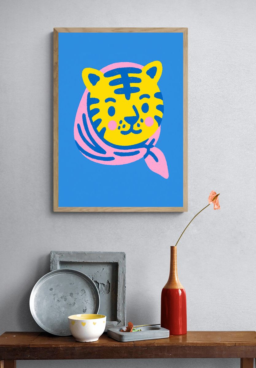 Playful Tiger Illustration Poster. — room view 3