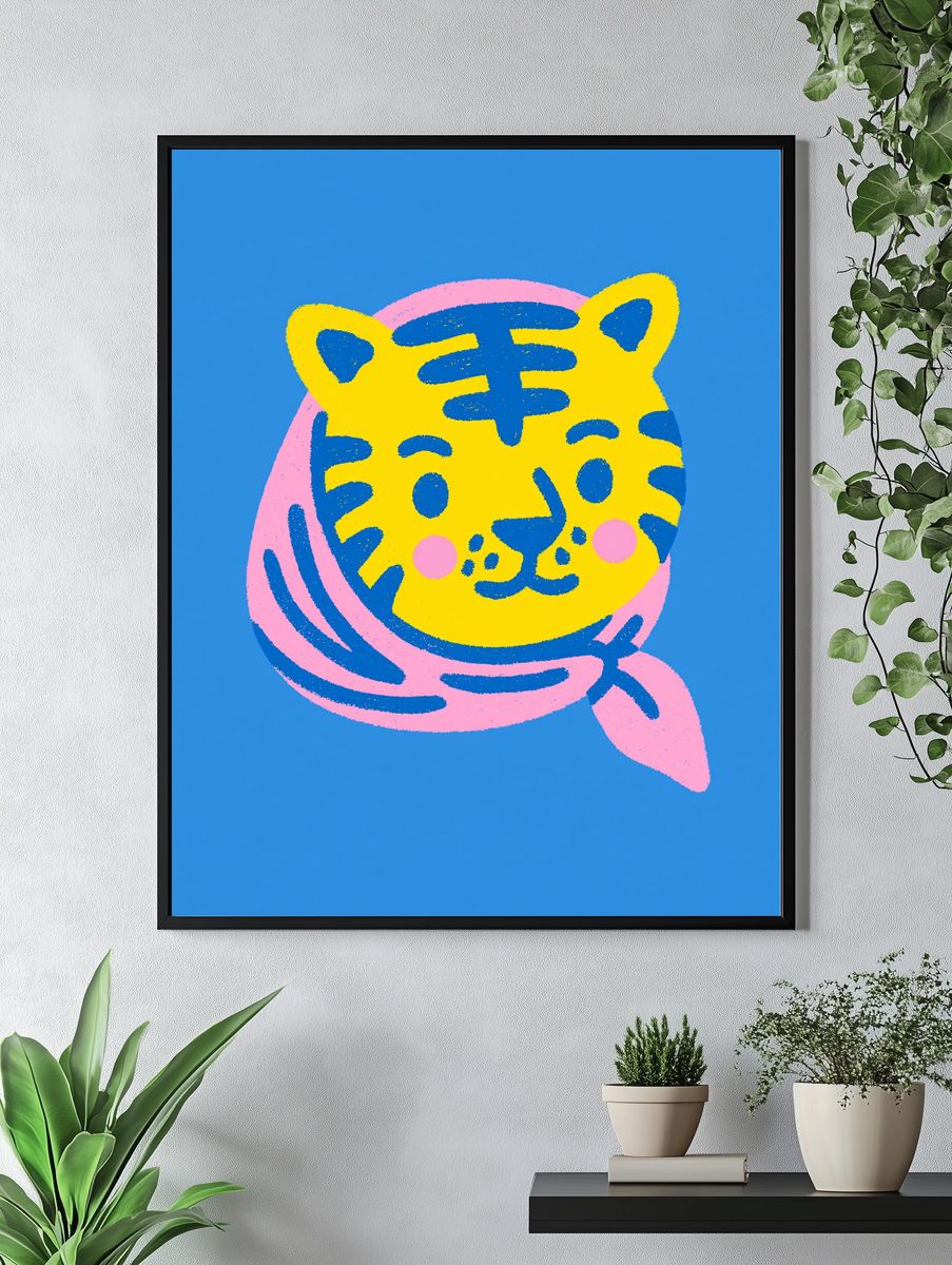 Playful Tiger Illustration Poster. — room view 4