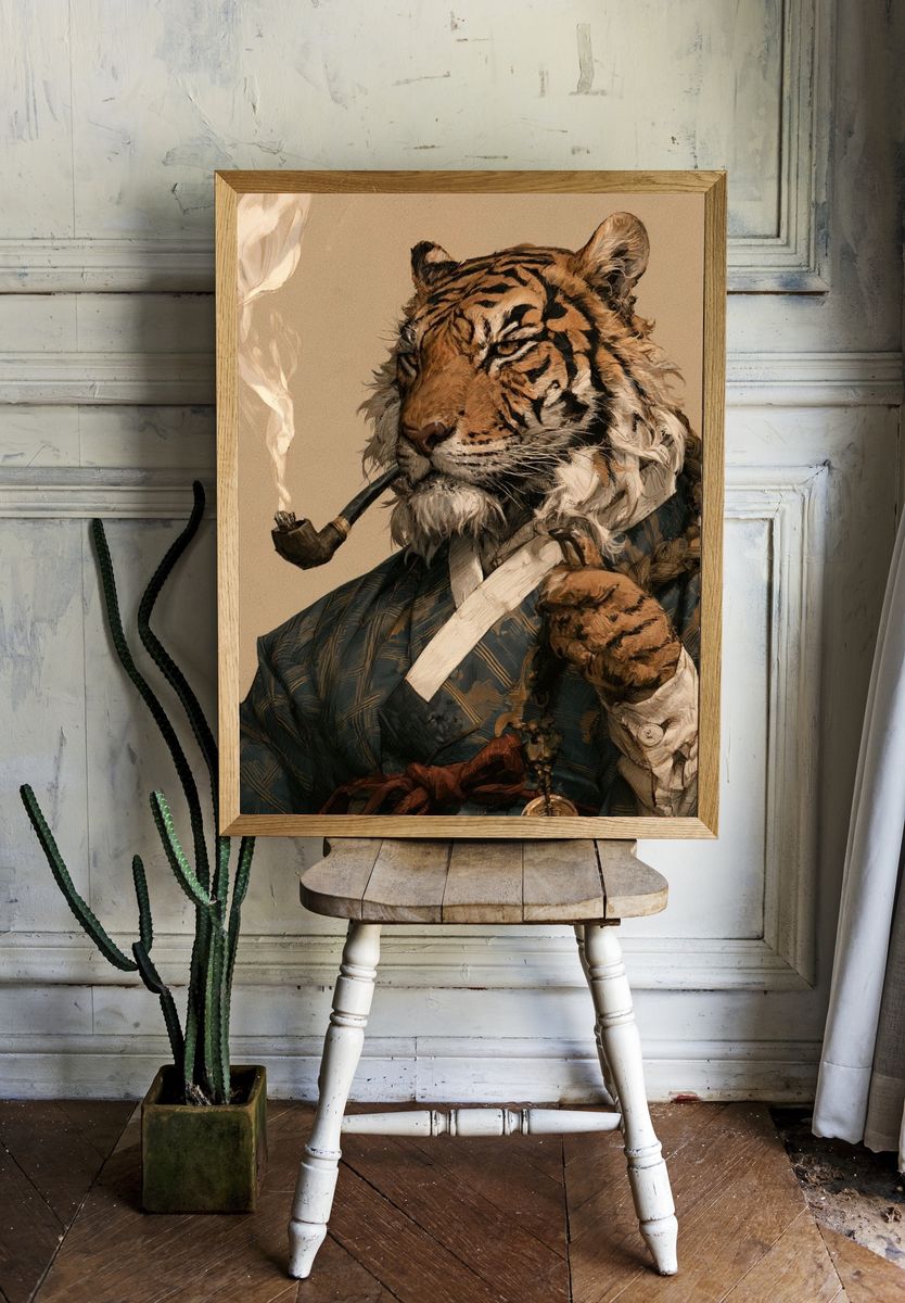 Gentleman Tiger Portrait Print. room preview