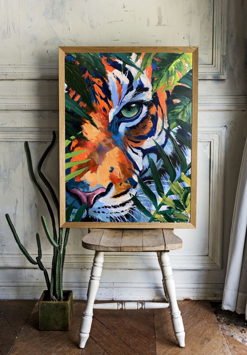 Tiger Jungle Portrait Print. — room view 1