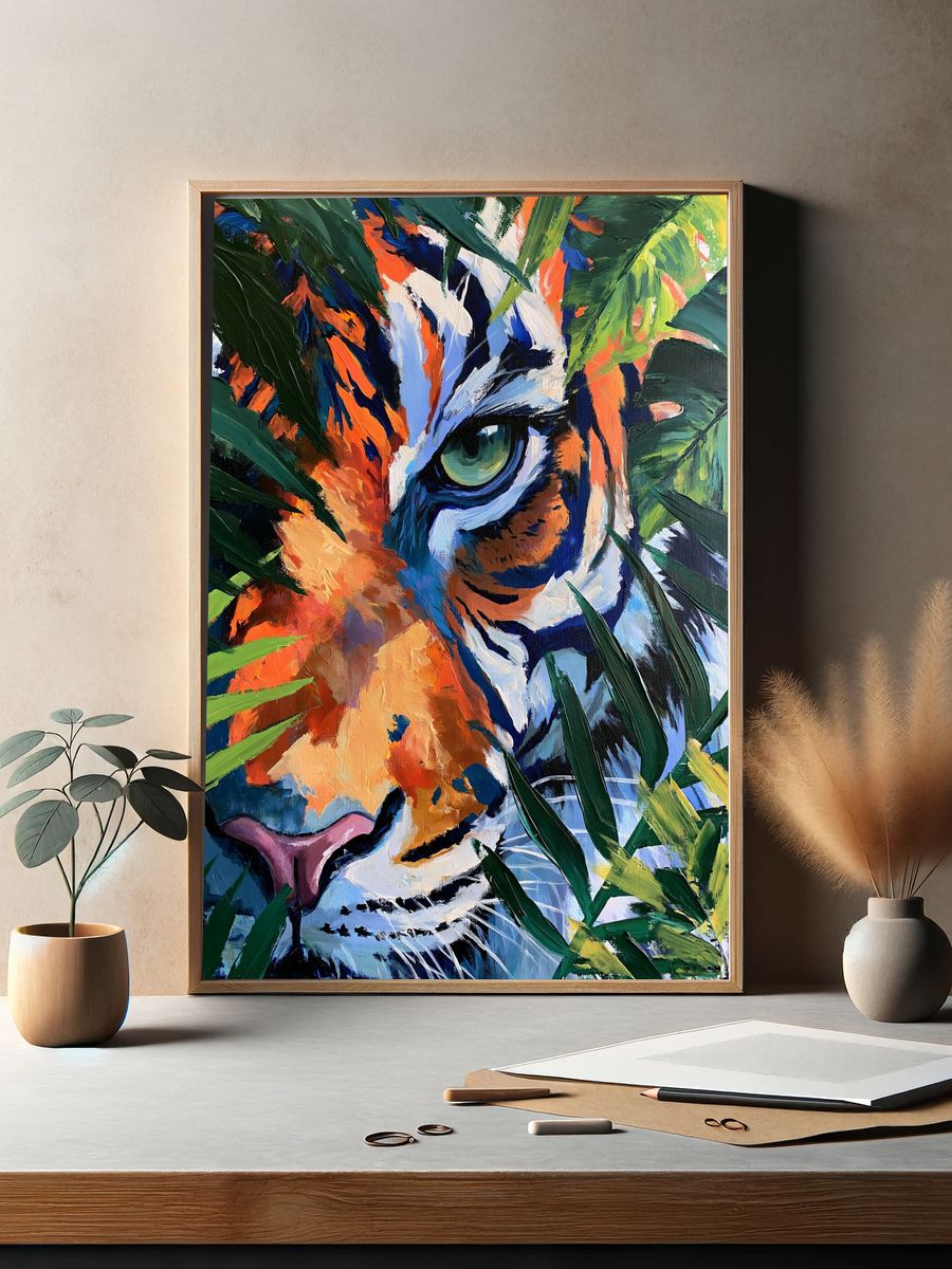 Tiger Jungle Portrait Print. — room view 2