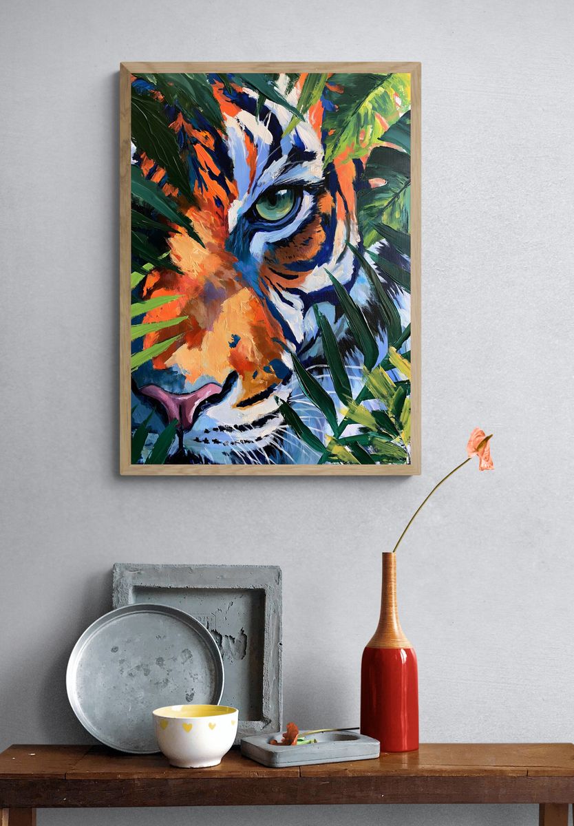 Tiger Jungle Portrait Print. — room view 3
