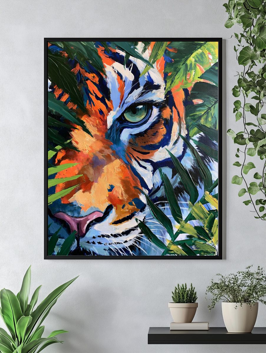 Tiger Jungle Portrait Print. — room view 4