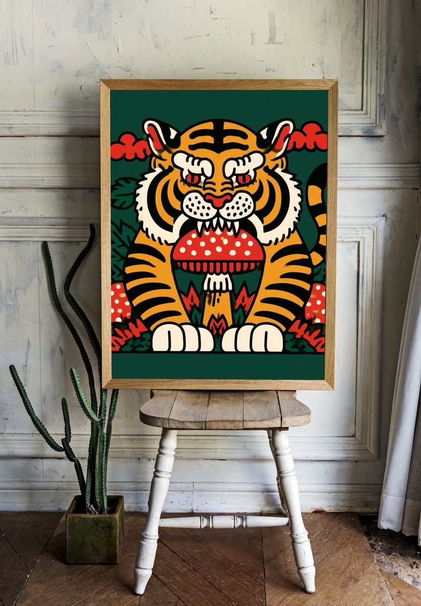 Tiger Mushroom Illustration Poster. room preview