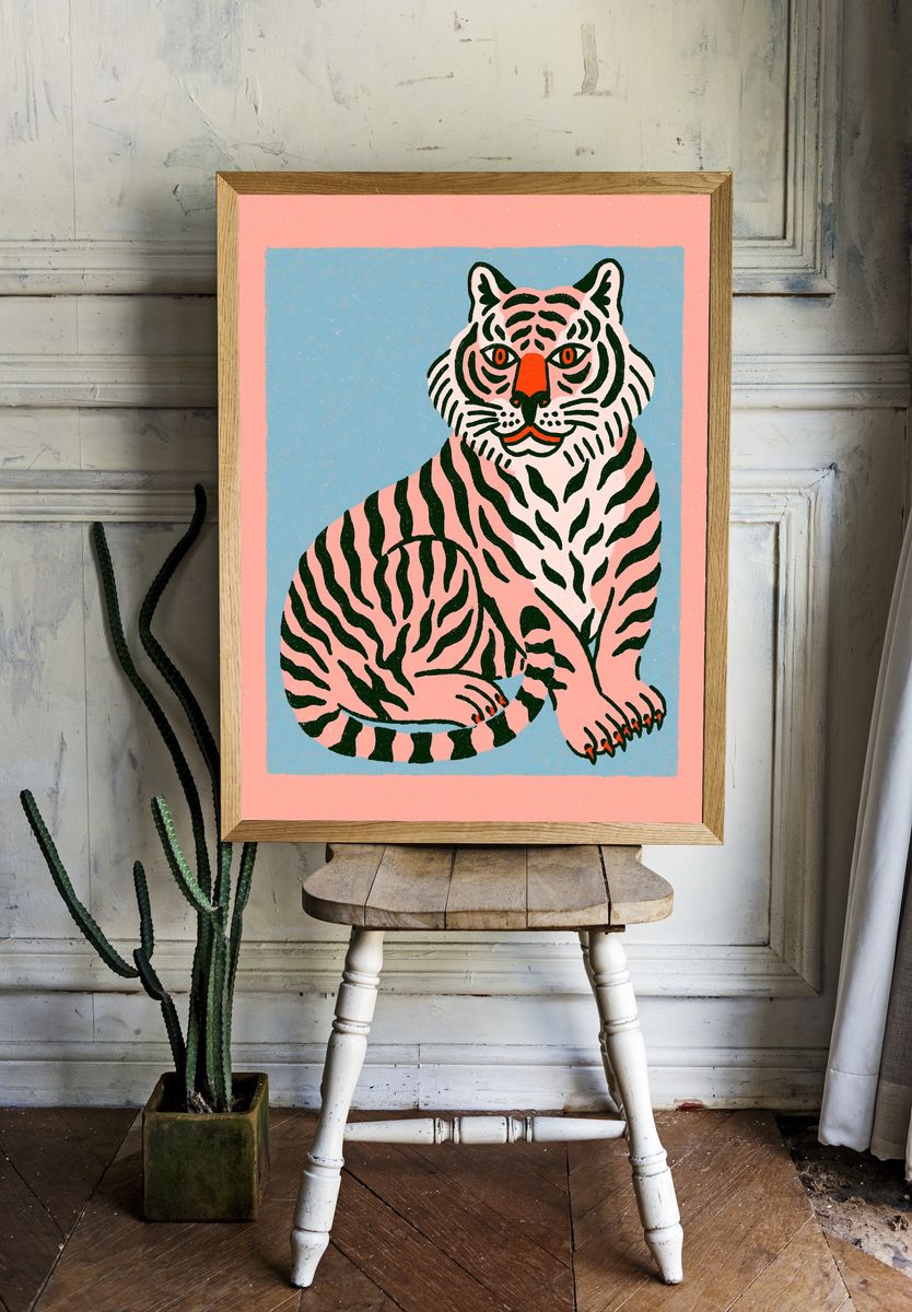 Pink Tiger Illustration Poster. — room view 1