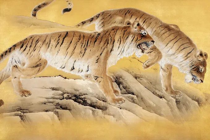 Twin Tigers Ink Painting Poster. poster detail