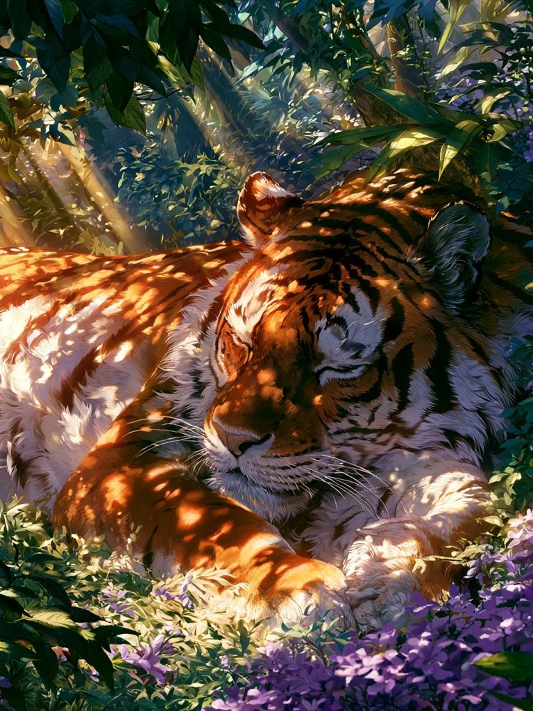 Sleeping Tiger Jungle Illustration Poster. poster detail