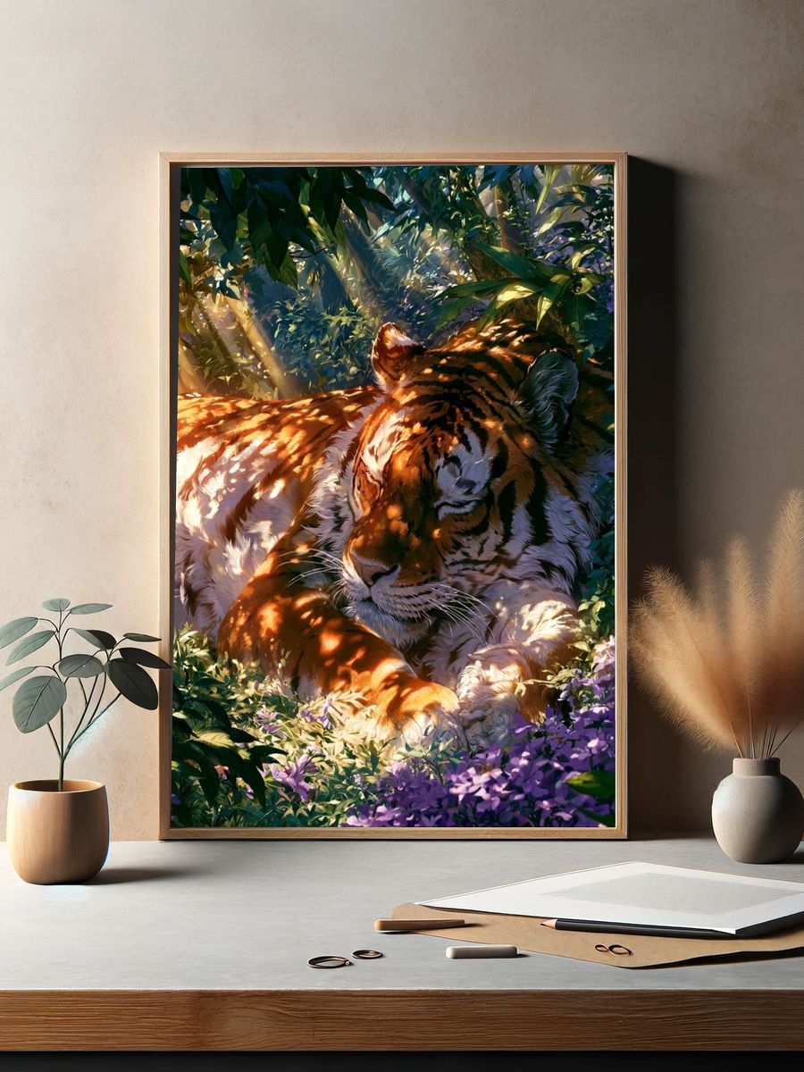 Sleeping Tiger Jungle Illustration Poster. — room view 2