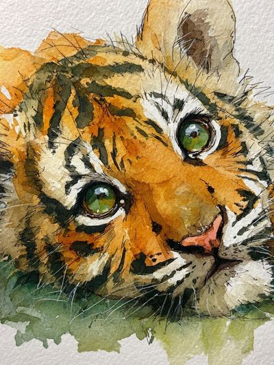 Playful Tiger Cub — Watercolor Print. poster