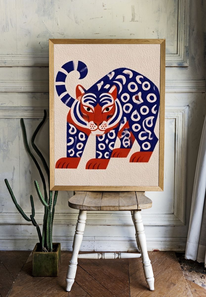 Decorative Tiger Illustration Poster. — room view 1