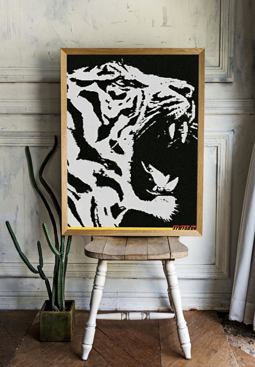 Tiger Face Black-White Poster. — room view 1